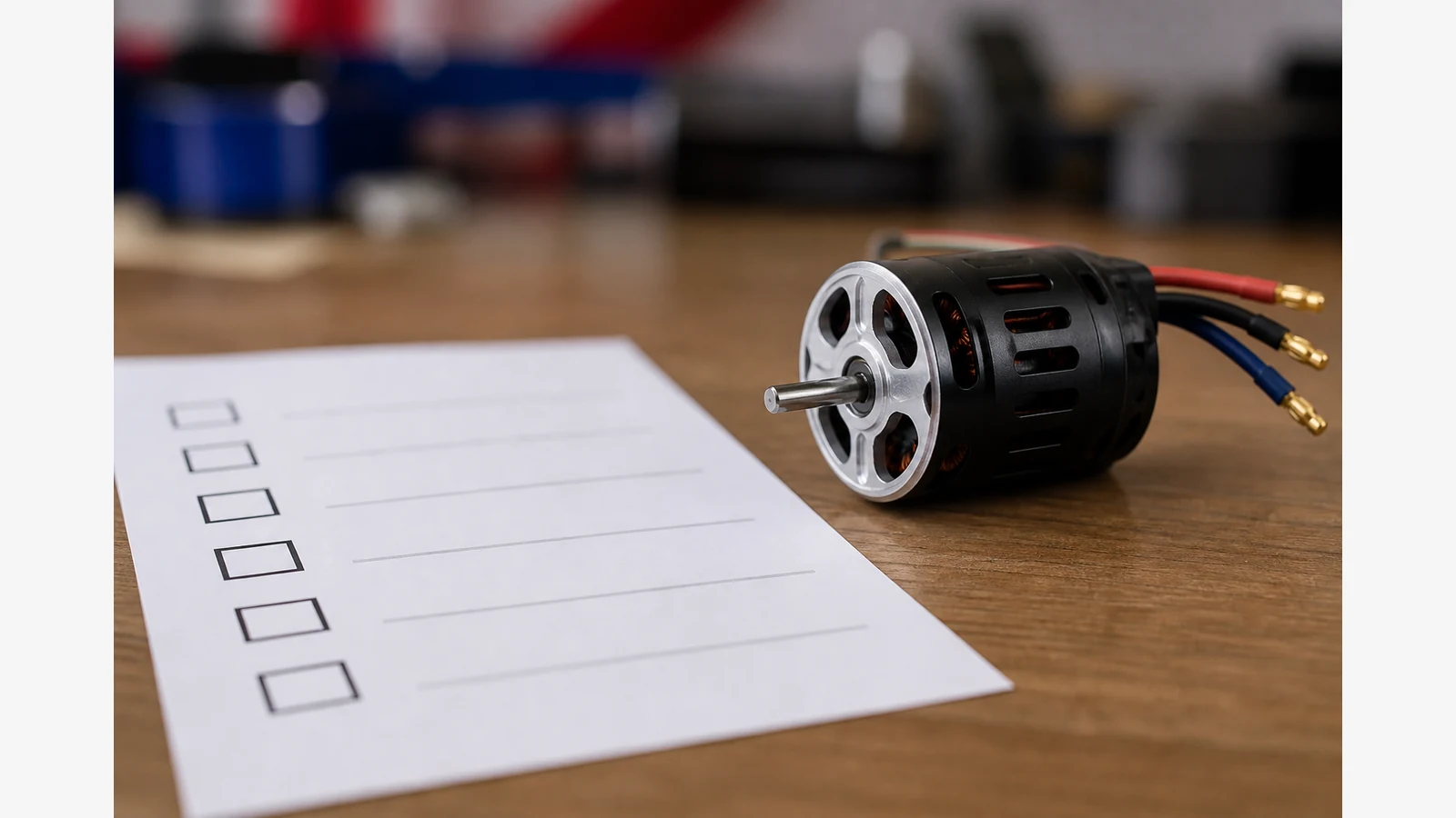 UK racer checking BRCA brushless motor homologation paperwork beside a 540 motor