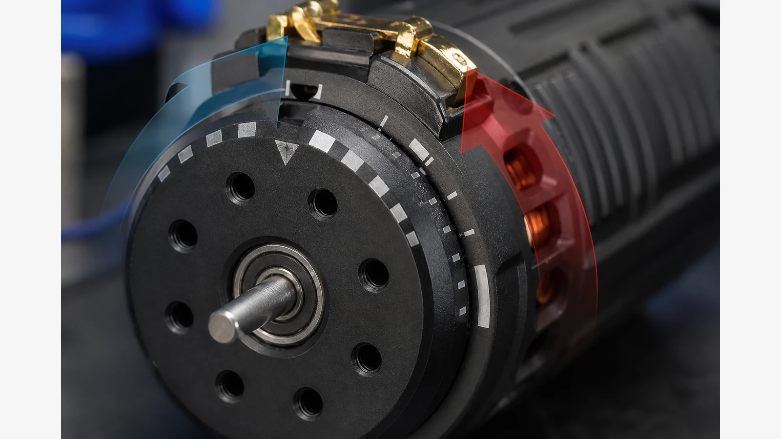 540 brushless motor adjustable timing endbell illustrating mechanical timing for RC drift